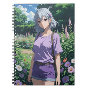 Carnet Fille aux cheveux gris dans le jardin