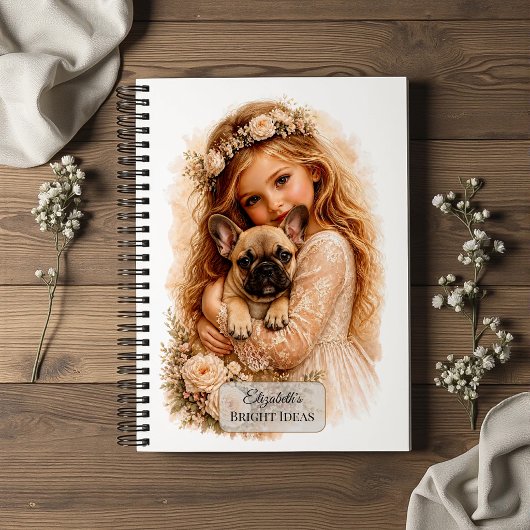 Carnet Fille avec chiot Bouledogue Français