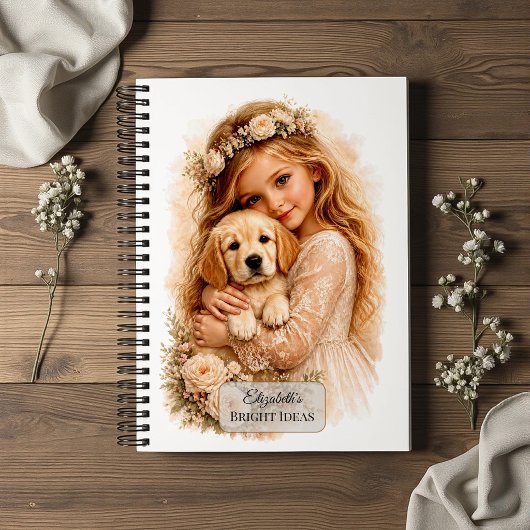 Carnet Fille avec chiot Golden Retriever