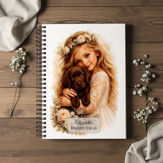 Carnet Fille avec chiot Labrador chocolat