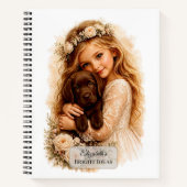 Carnet Fille avec chiot Labrador chocolat (Devant)