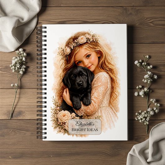 Carnet Fille avec chiot Labrador noir