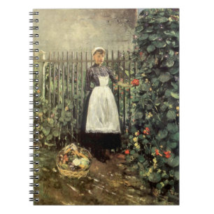 Carnet Fille avec un panier de légumes dans un jardin