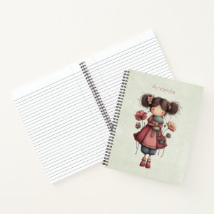 Carnet Fille avec une poupée grenouille mignonne fantaisi