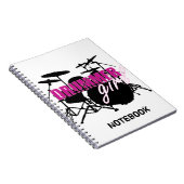 Carnet Fille batteur avec un texte amusant violet et noir (Côté Droit)