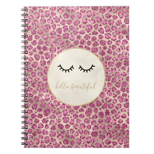 Carnet Fille Black Eyelashes Empreinte de léopard rose or (Devant)
