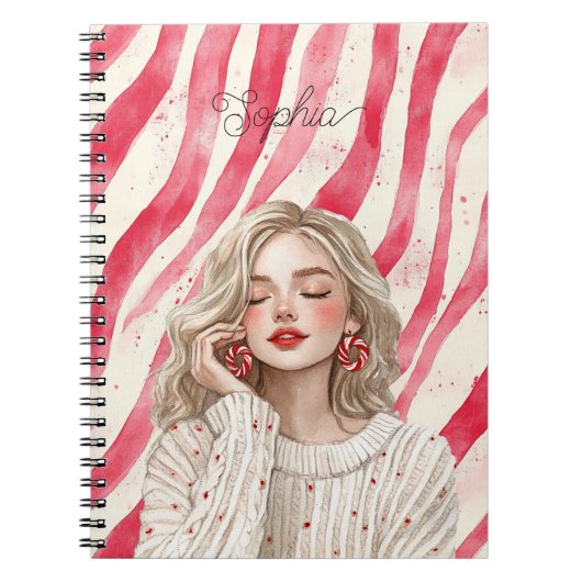 Carnet Fille Blonde Rayures Rouges Bonbon (Devant)