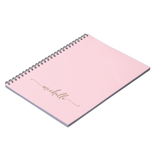 Carnet Fille Blush Pink Monogramme Nom Signature Script (Côté gauche)