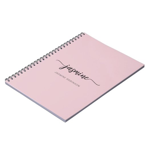 Carnet Fille Blush rose moderne Script Monogramme Nom Not (Côté gauche)