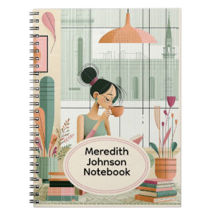 Carnet Fille bouquiniste moderne mi-siècle cosy Café