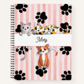 Carnet Fille chatons et pattes, spirale rayée rouge (Devant)