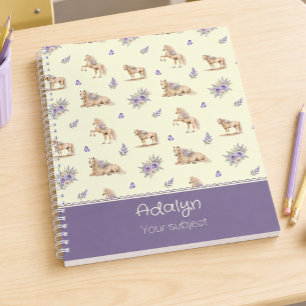 Carnet Fille Cheval Jaune Violet Motif Floral Monogramme