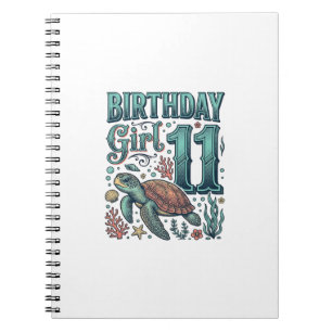 Carnet Fille d'anniversaire 11 Tortue de mer Gravure vint