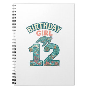 Carnet Fille d'anniversaire 12 Tortue de mer Océan Vintag