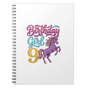 Carnet Fille d'anniversaire 9 Licorne Dessin de gravure v