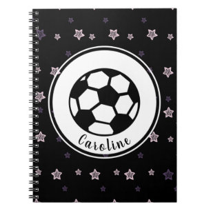 Carnet Fille de football cool rose et noir personnalisé s