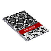 Carnet Fille Élégante Noir Et Blanc Floral Damas 2 (Côté Droit)