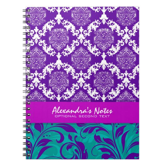 Carnet Fille Élégante Purple & Greene Floral Damask (Devant)