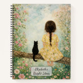 Carnet Fille et chat dans un jardin printanier (Devant)