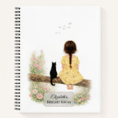 Carnet Fille et chat noir sur une branche (Devant)