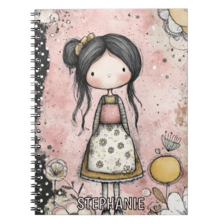 Carnet Fille Fantaisiste Aquarelle avec Accents Floraux (