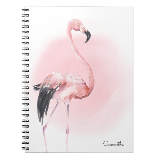 Carnet Fille Flamant rose rose tropicale avec nom (Devant)