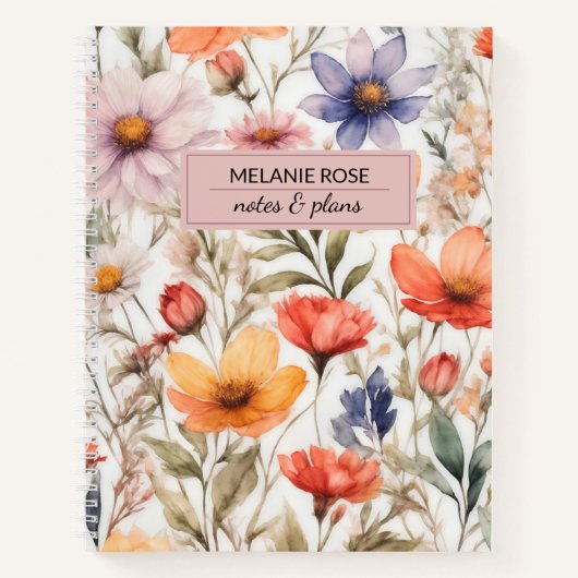 Carnet Fille Fleurs sauvages floraux | Conception personn (Devant)