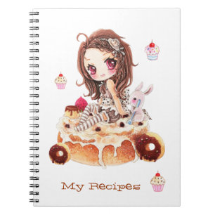 Carnet Fille mignonne de chibi s'asseyant sur un petit