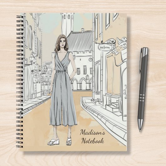 Carnet Fille moderne Aquarelle Mode Nom personnalisé