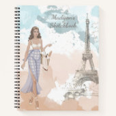 Carnet Fille moderne Aquarelle Paris Nom personnalisé (Devant)