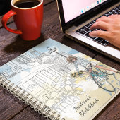 Carnet Fille moderne Aquarelle Paris Nom personnalisé