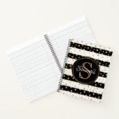 Carnet Fille moderne Black Stripe Gold Stars Monogramme (Intérieur)