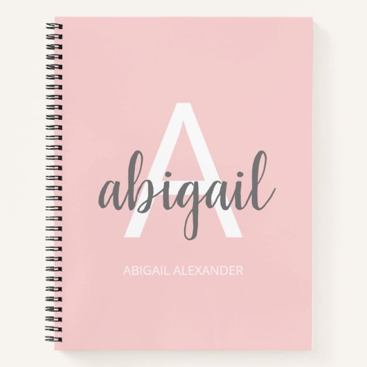 Carnet Fille moderne Blush rose Nom Monogramme (Devant)