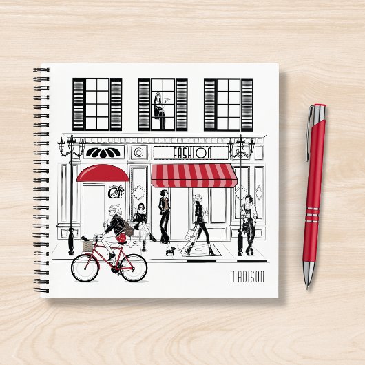 Carnet Fille moderne chic mode Nom personnalisé