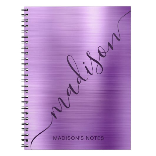 Carnet Fille Moderne Métal Violet Signature Monogramme (Devant)