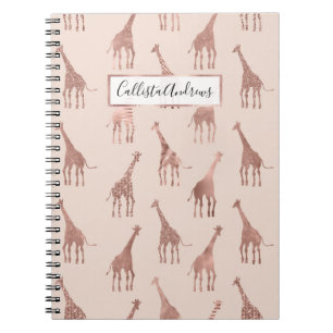 Carnet Fille moderne Rose Or Blush Giraffes rose