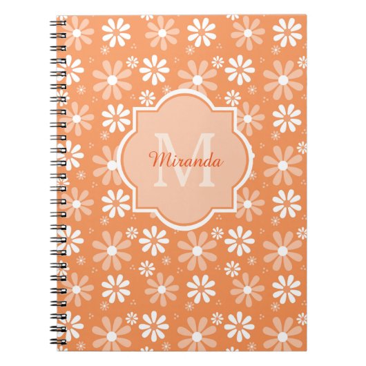 Carnet Fille Monogramme mignon Orange Daisy Fleurs et nom (Devant)