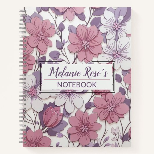 Carnet Fille Monogramme Motif Floral Nom personnalisé (Devant)