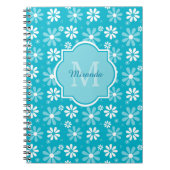 Carnet Fille Monogramme Turquoise Daisy Fleurs Avec Nom (Devant)