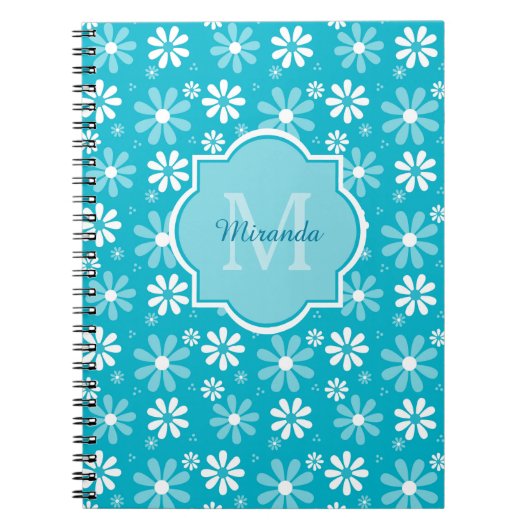Carnet Fille Monogramme Turquoise Daisy Fleurs Avec Nom (Devant)