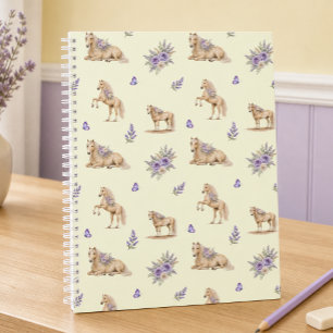 Carnet Fille motif cheval floral jaune violet