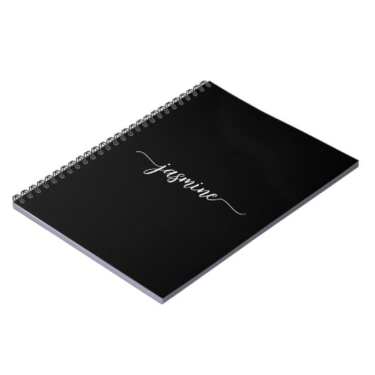 Carnet Fille Noir Moderne Script Monogramme Nom (Côté gauche)