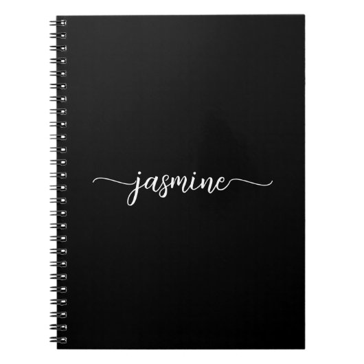 Carnet Fille Noir Moderne Script Monogramme Nom (Devant)