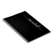 Carnet Fille Noir Moderne Script Monogramme Nom Noteb (Côté Droit)