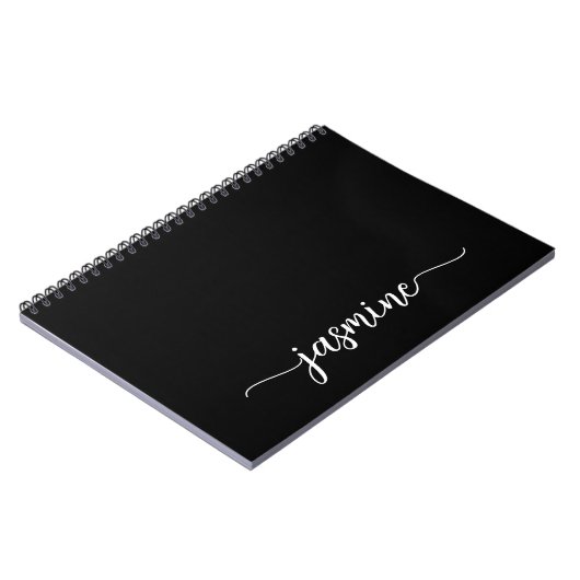 Carnet Fille Noir Moderne Script Monogramme Nom Noteb (Côté gauche)