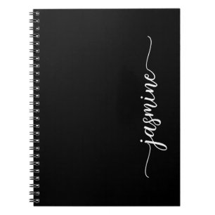 Carnet Fille Noir Moderne Script Monogramme Nom Noteb