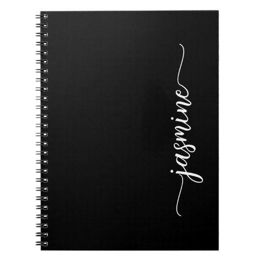 Carnet Fille Noir Moderne Script Monogramme Nom Noteb (Devant)