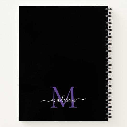 Carnet Fille Noir Violet Violet Monogramme Nom du script (Dos)