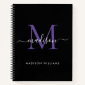 Carnet Fille Noir Violet Violet Monogramme Nom du script (Devant)