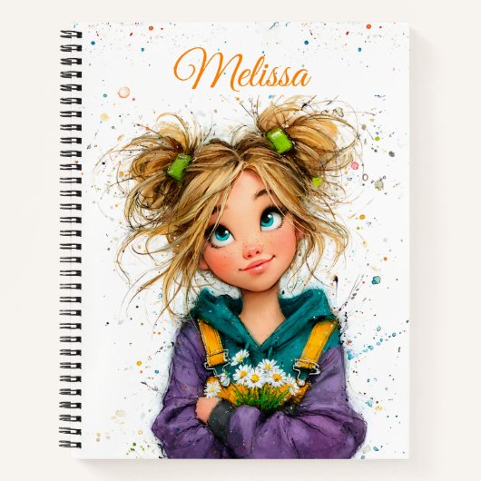 Carnet Fille originale mignonne aquarelle (Devant)